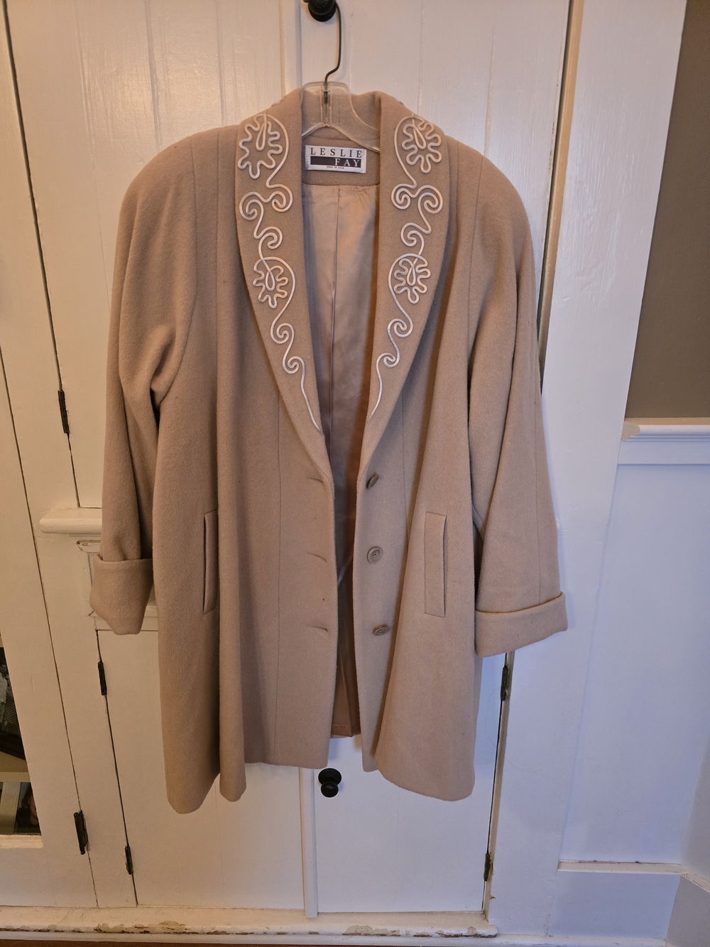 Leslie Fay Embroidered Shawl Collar Blazer in Beige